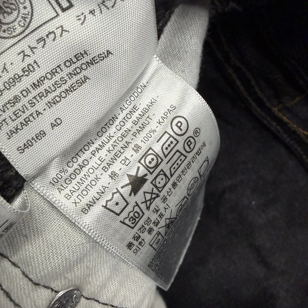 Levi’s 505 Black Denim Regular Fit Men's Red Tab Straight Leg Jeans Size 33 X 34